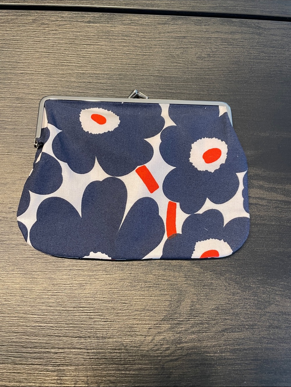 Marimekko Navy, White & Red Floral Frame Clutch